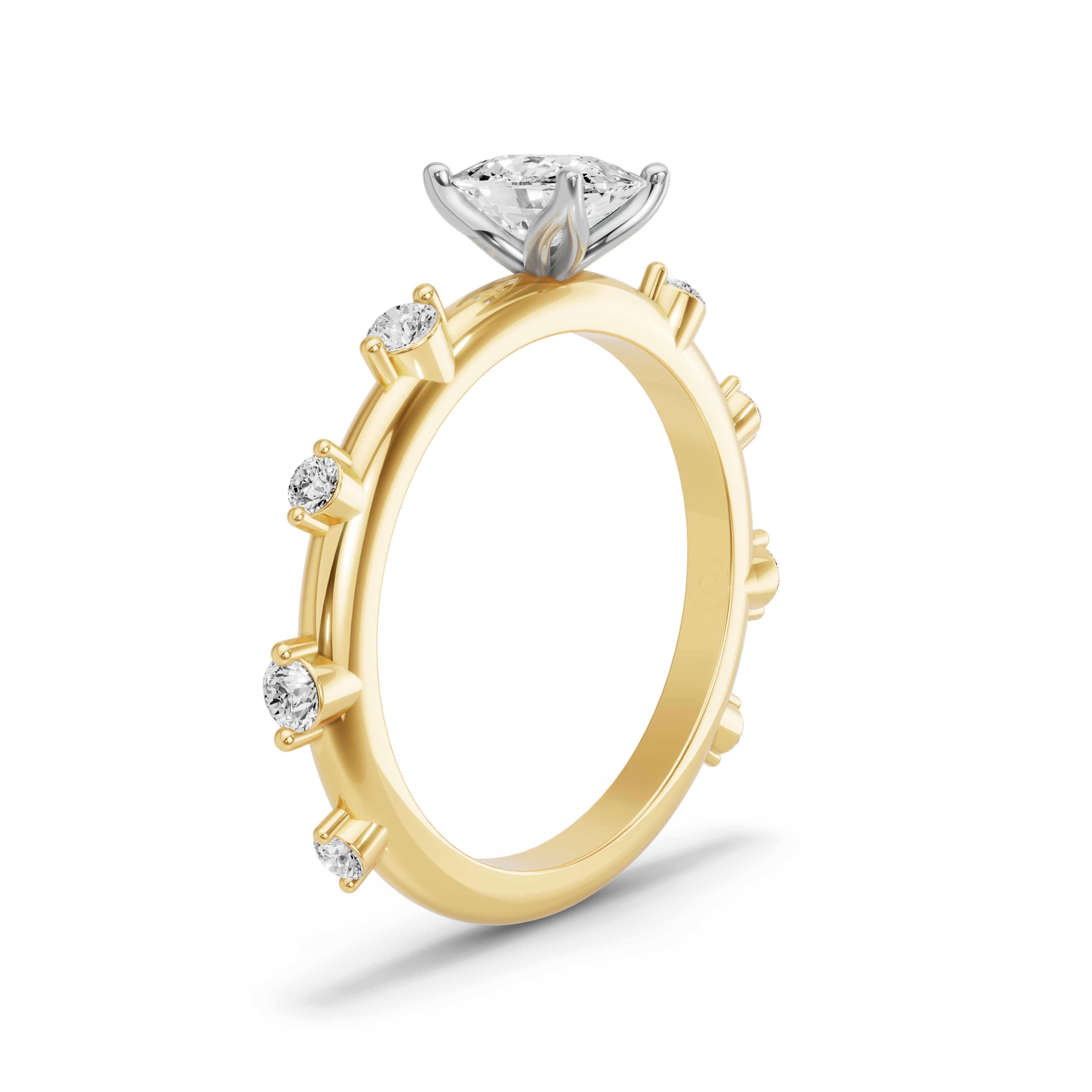 Image for Cushion Tulip Basket Ring with Floating Station band in 14K Two Tone Yellow Gold