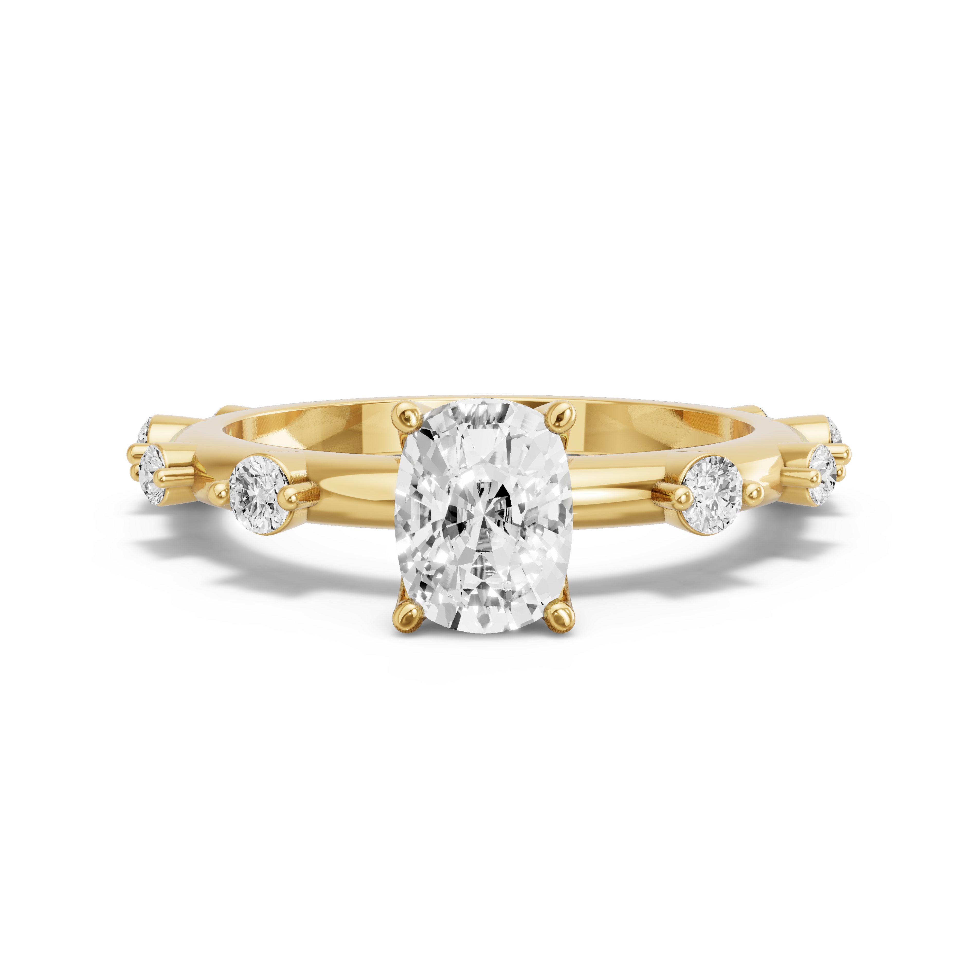 Image for Cushion Tulip Basket Ring with Floating Station band in 18K Yellow Gold