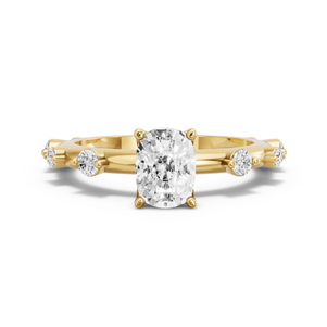 Image for Cushion Tulip Basket Ring with Floating Station band in 18K Yellow Gold
