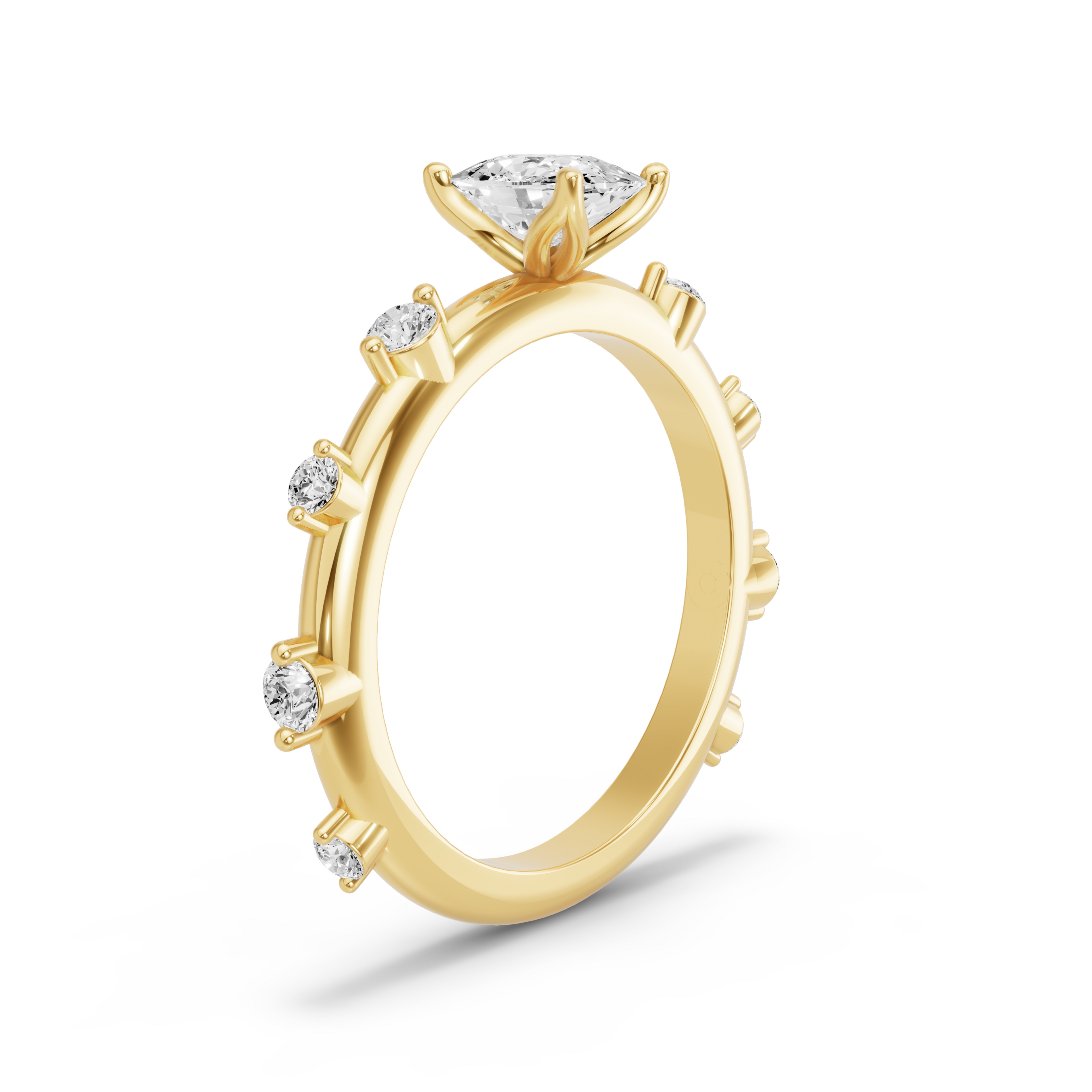Image for Cushion Tulip Basket Ring with Floating Station band in 18K Yellow Gold