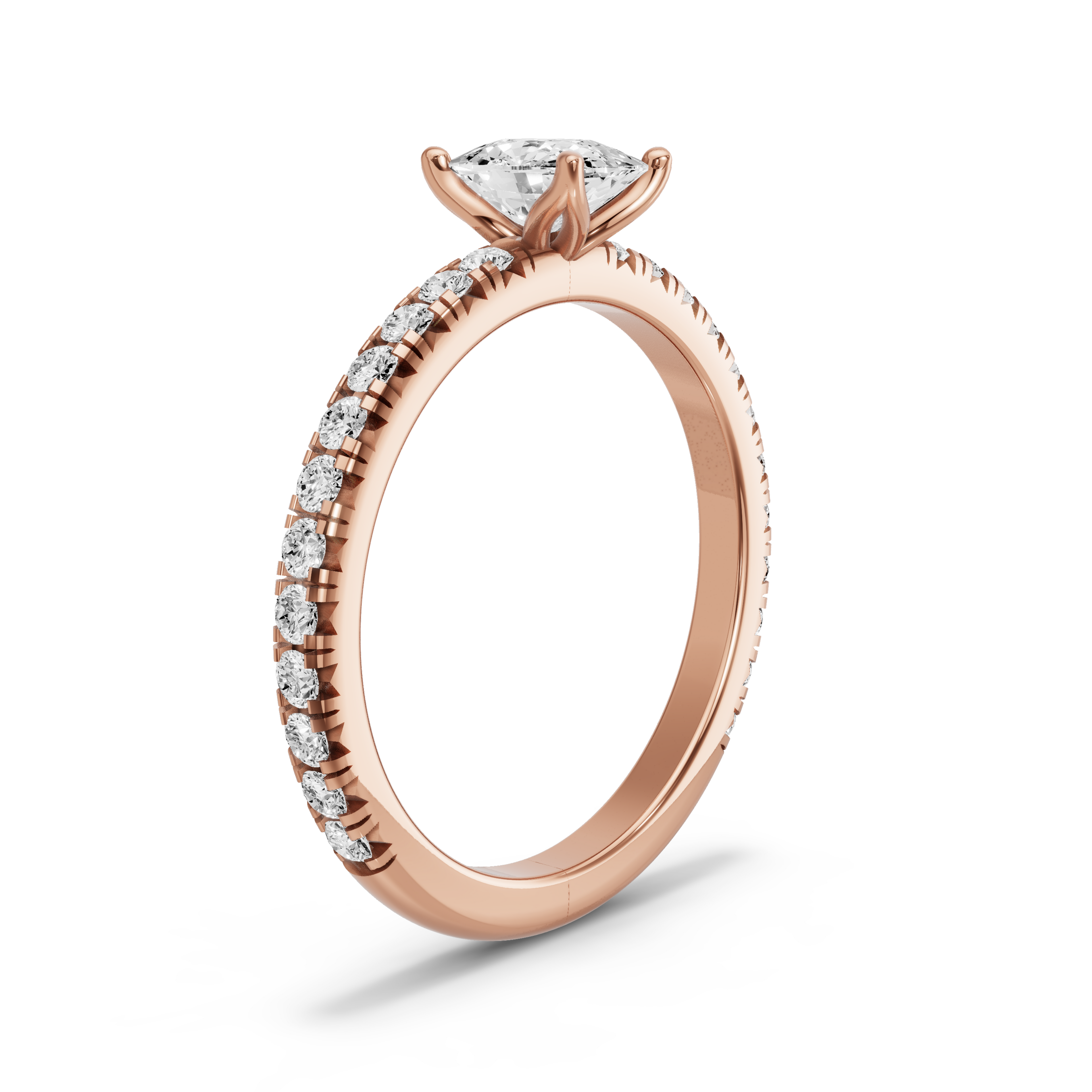 Image for Cushion Tulip Basket Ring with French Pave band in 18K Rose Gold