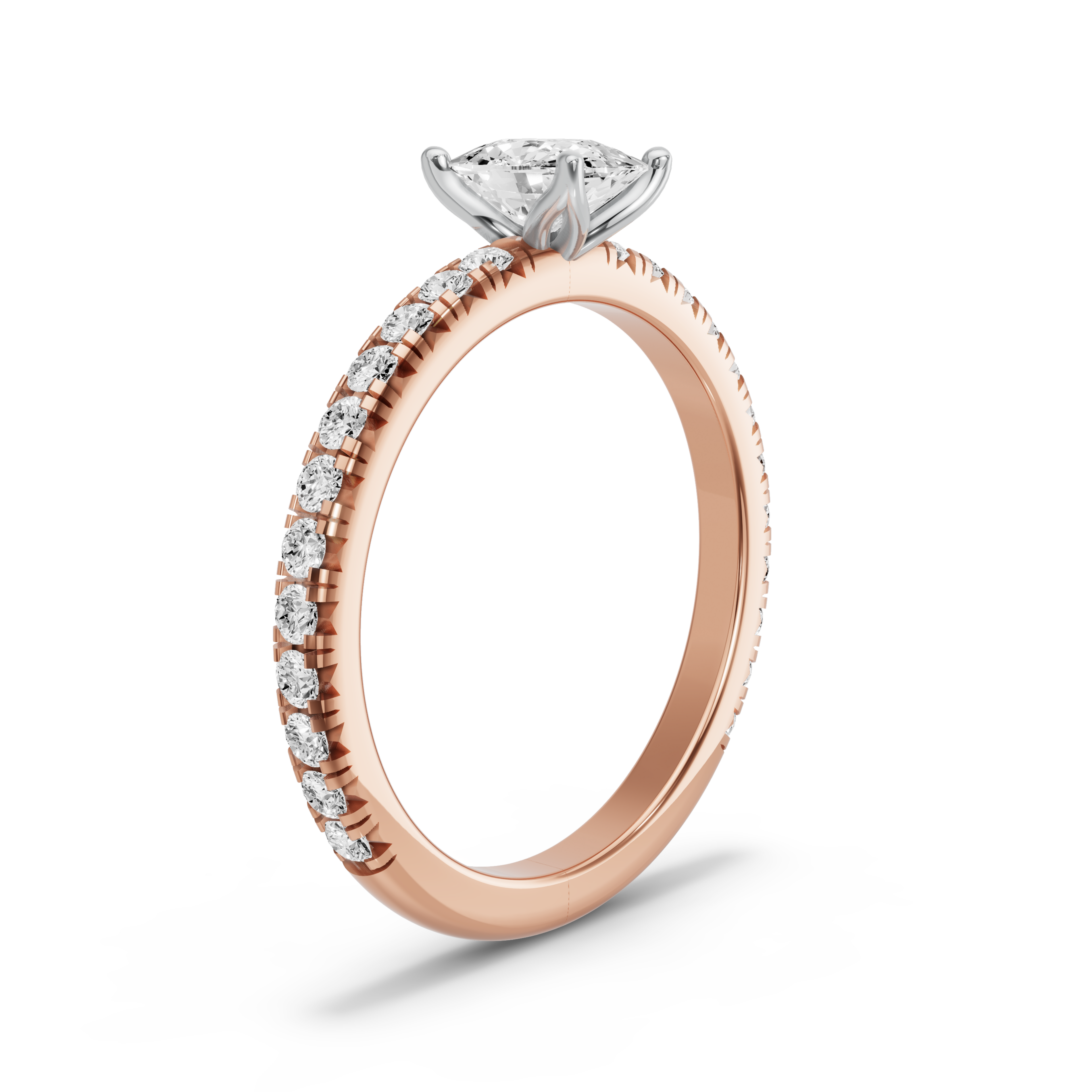 Image for Cushion Tulip Basket Ring with French Pave band in 18K Two Tone Rose Gold