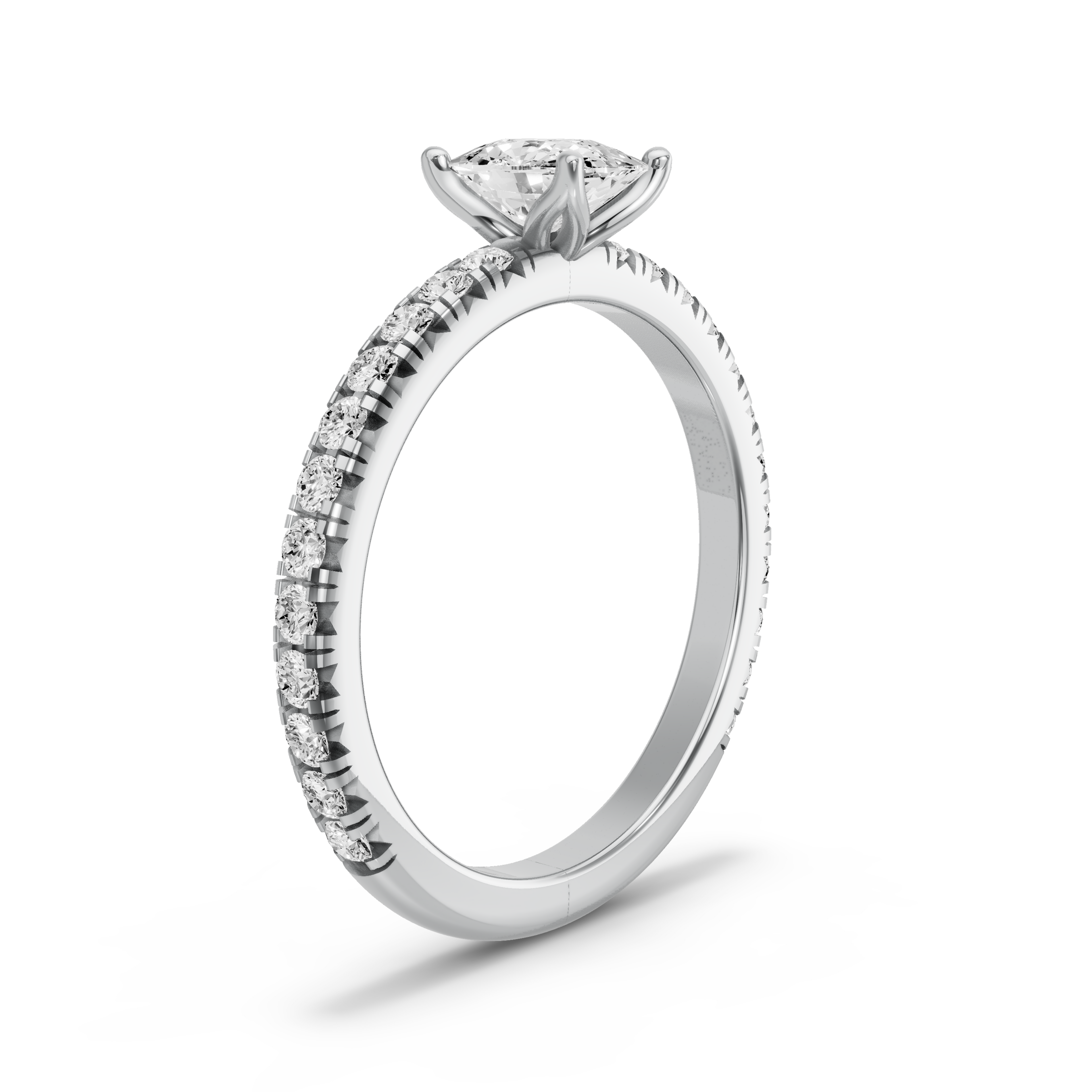 Image for Cushion Tulip Basket Ring with French Pave band in 18K White Gold