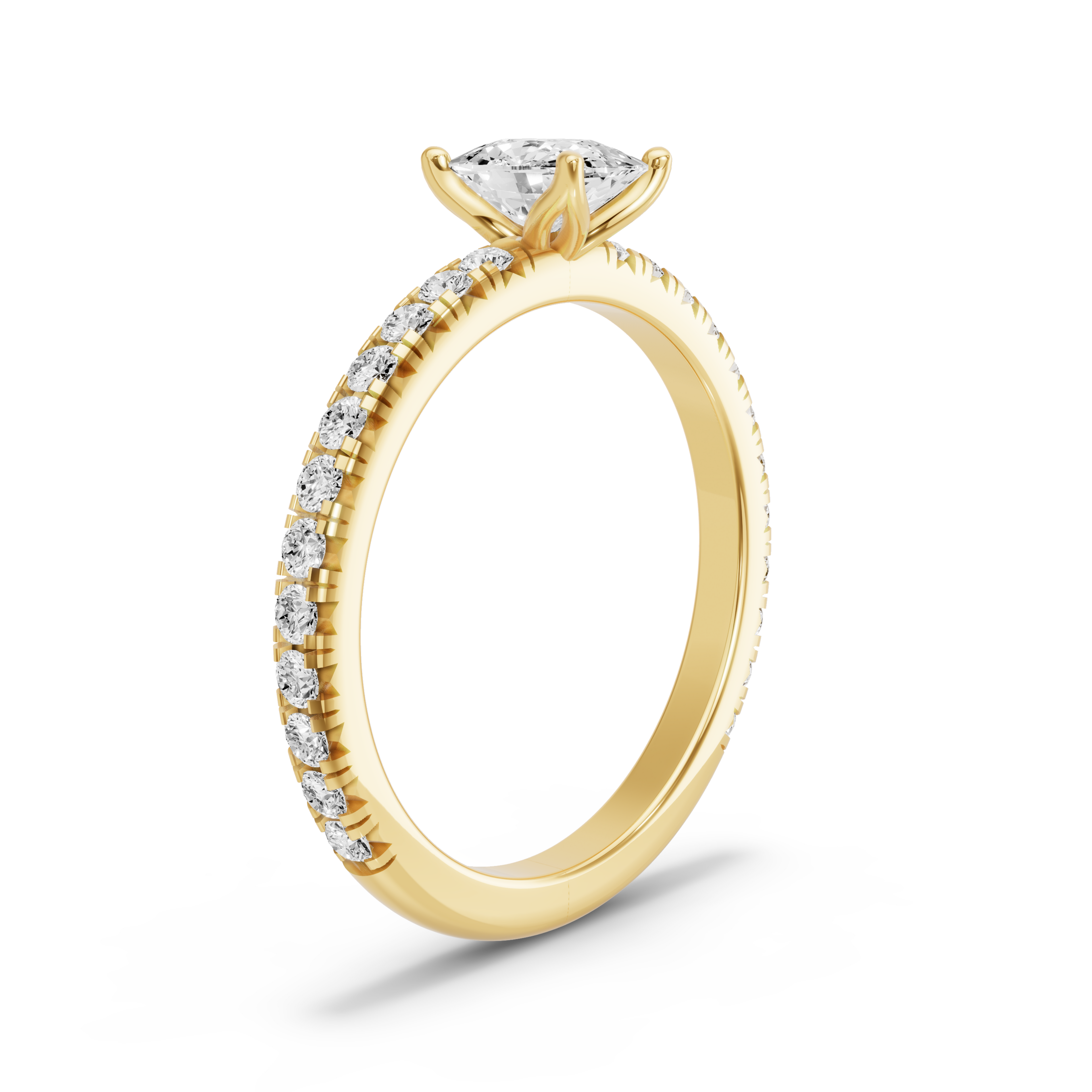 Image for Cushion Tulip Basket Ring with French Pave band in 10K Yellow Gold