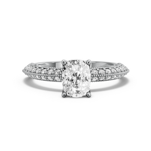 Image for Cushion Tulip Basket Ring with Knife Edge Pave band in 10K White Gold