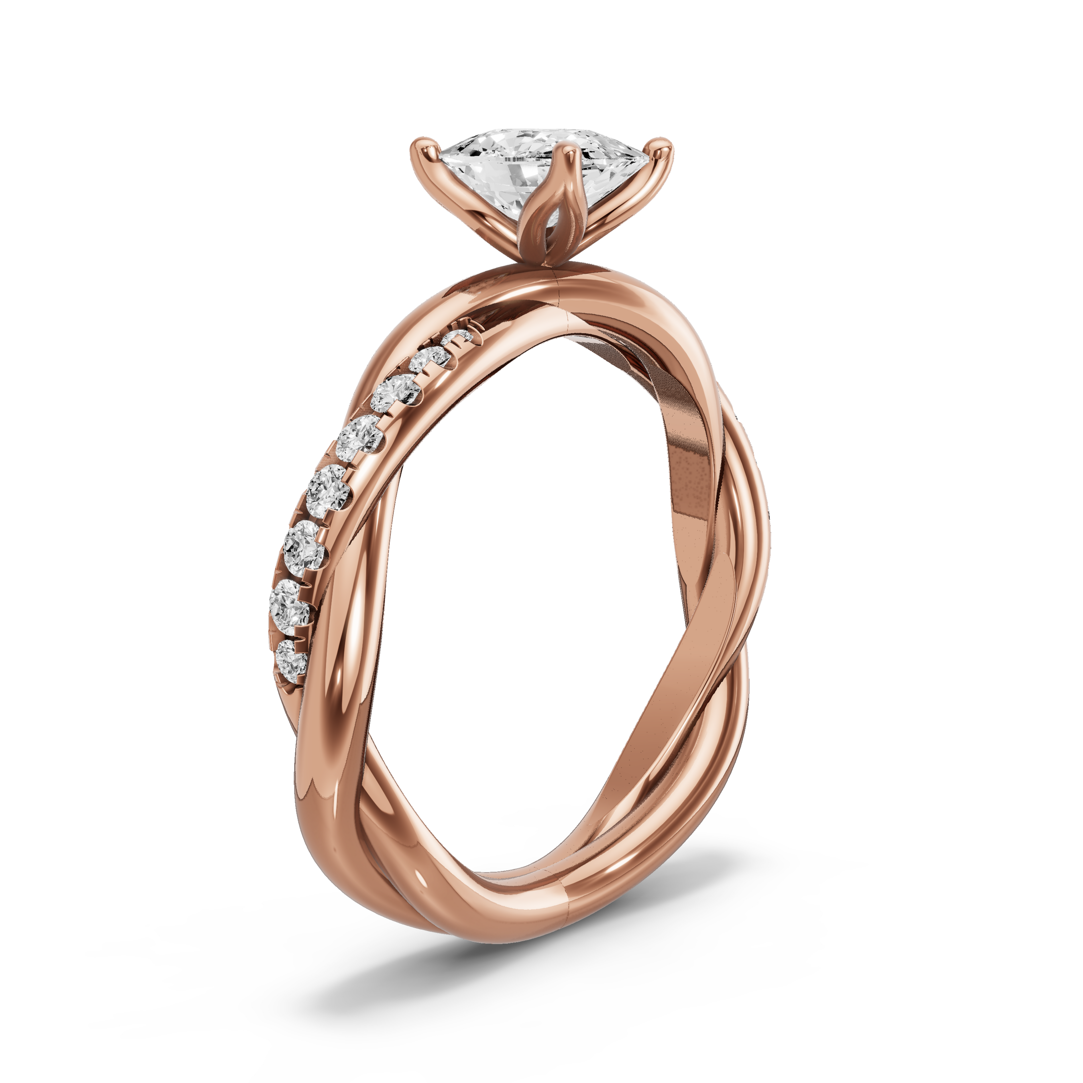 Image for Cushion Tulip Basket Ring with Rope Pave band in 18K Rose Gold