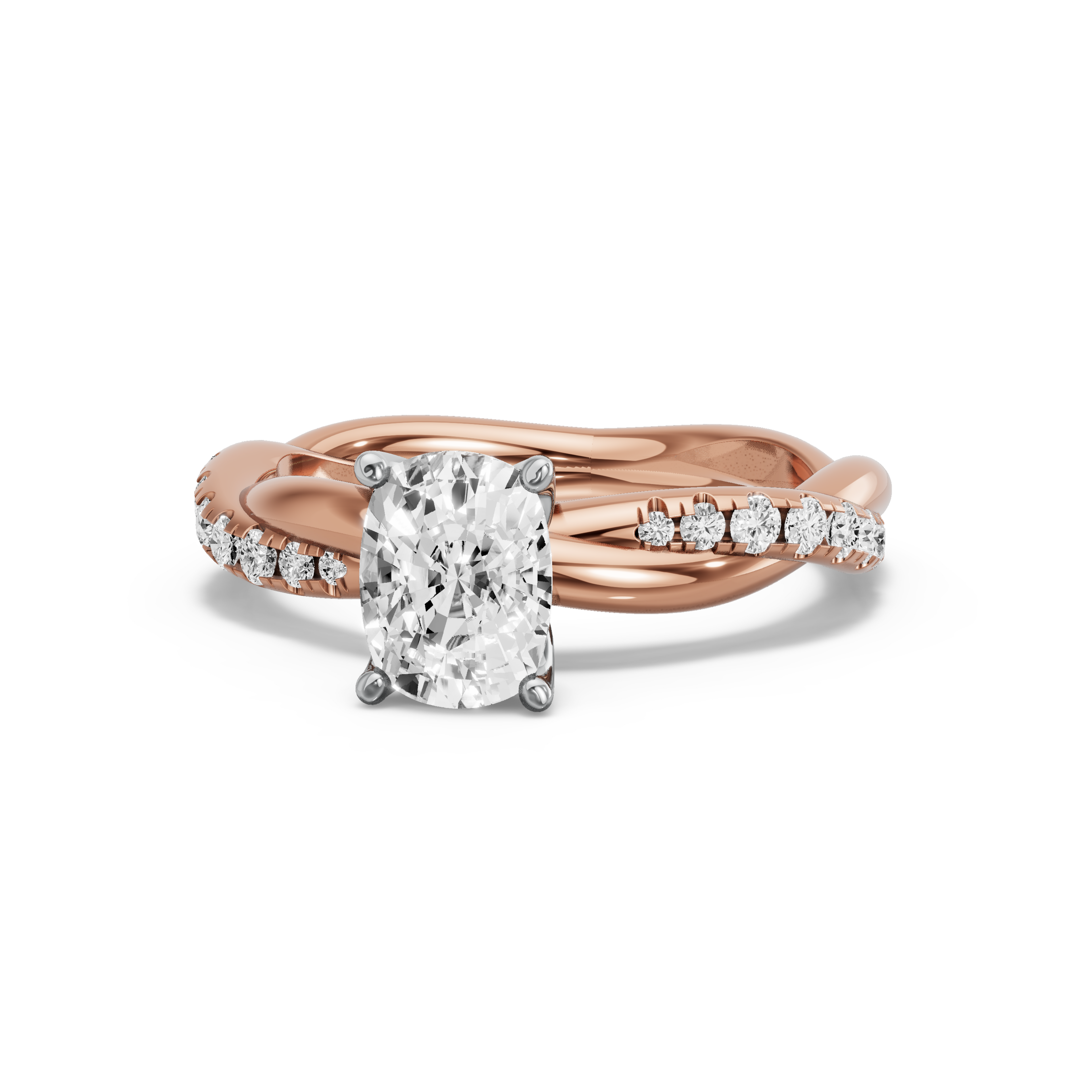 Image for Cushion Tulip Basket Ring with Rope Pave band in 14K Two Tone Rose Gold