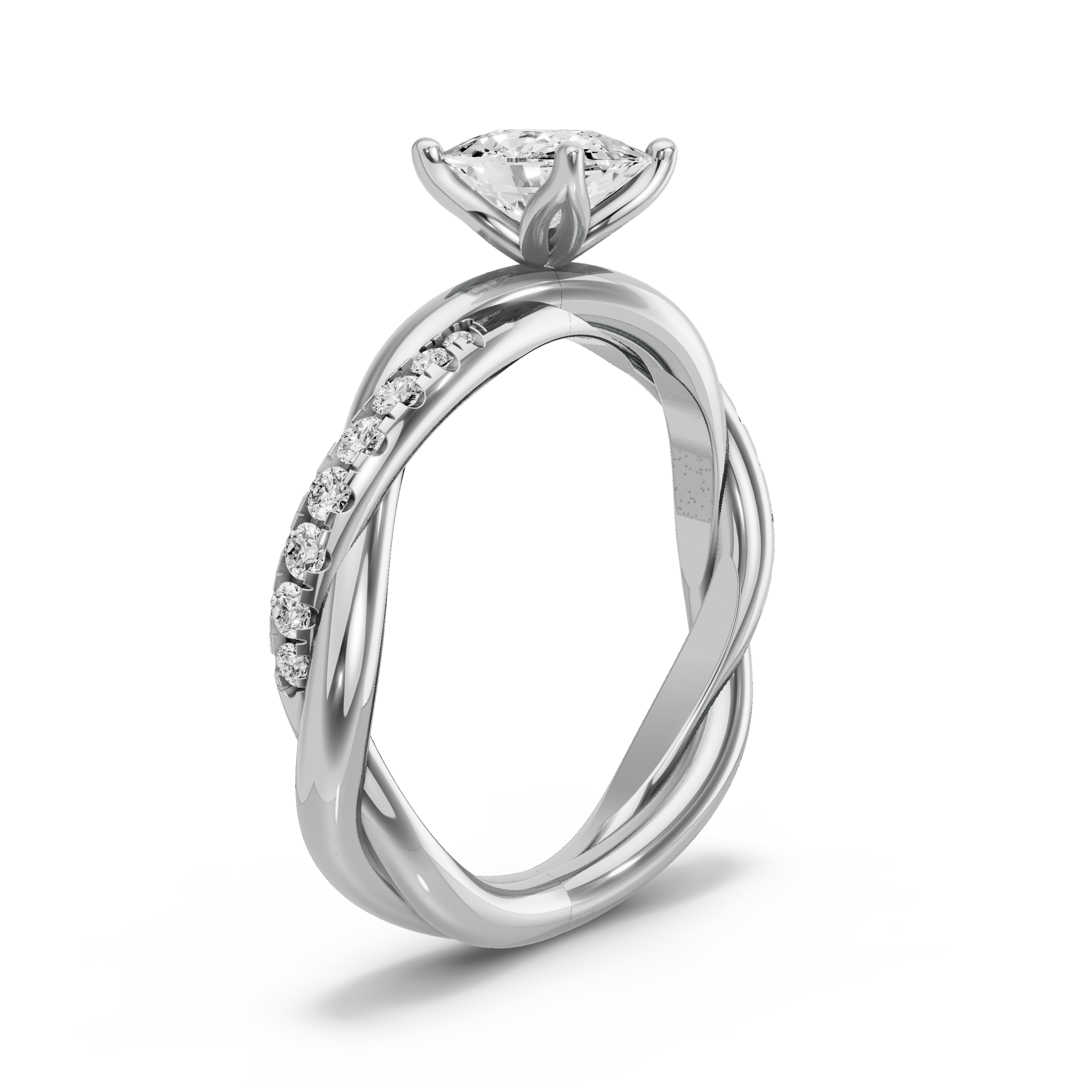 Image for Cushion Tulip Basket Ring with Rope Pave band in 18K White Gold