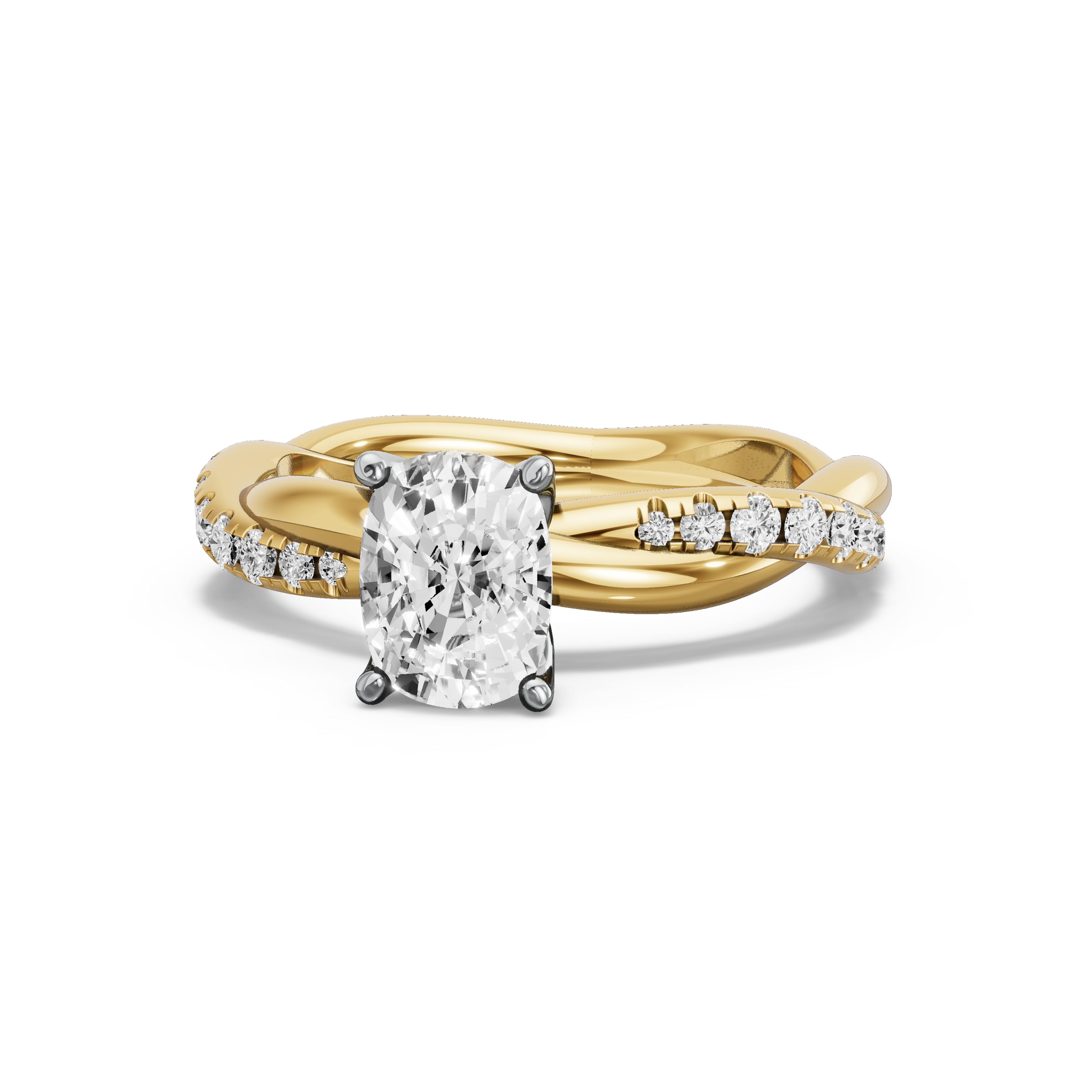 Image for Cushion Tulip Basket Ring with Rope Pave band in 14K Two Tone Yellow Gold