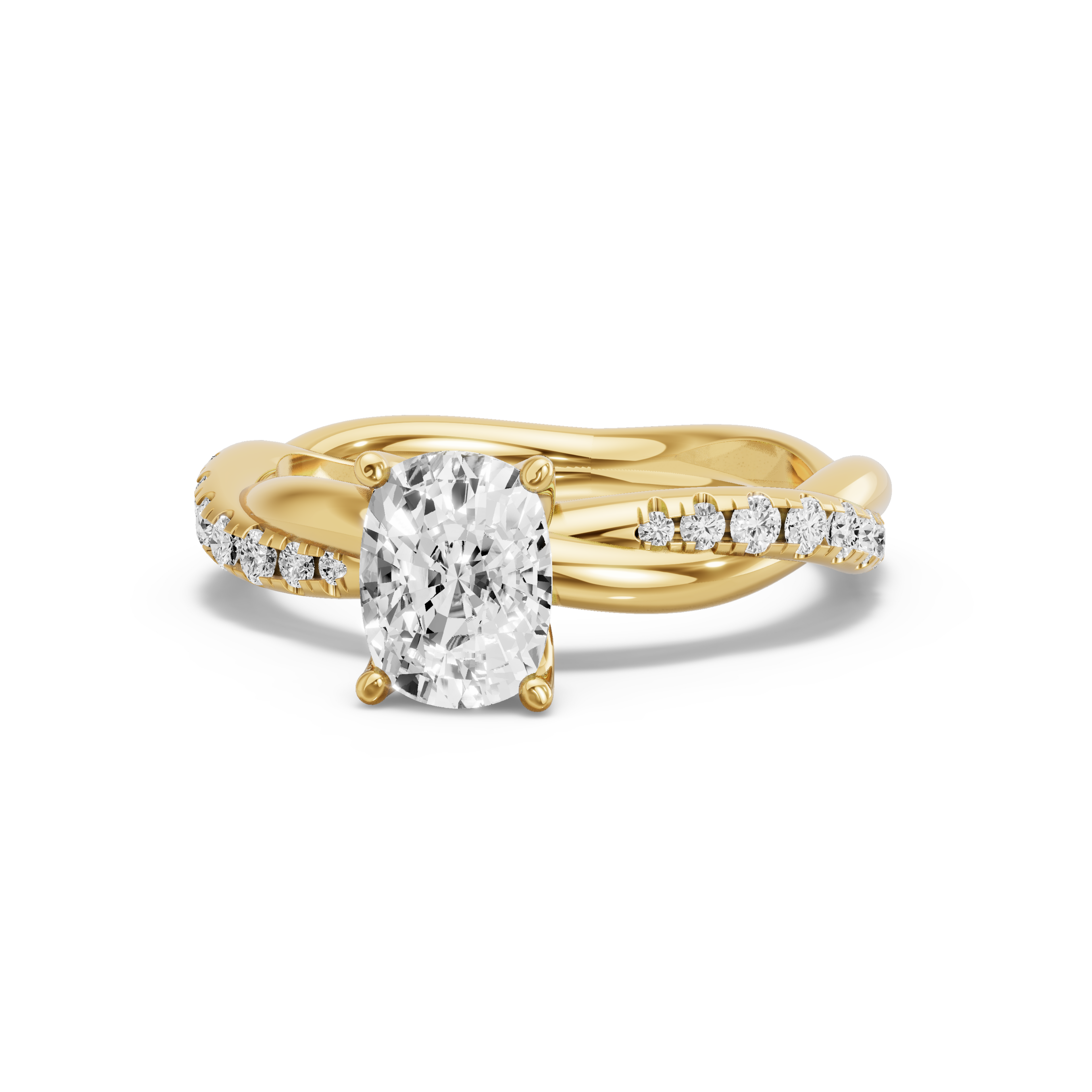 Image for Cushion Tulip Basket Ring with Rope Pave band in 18K Yellow Gold