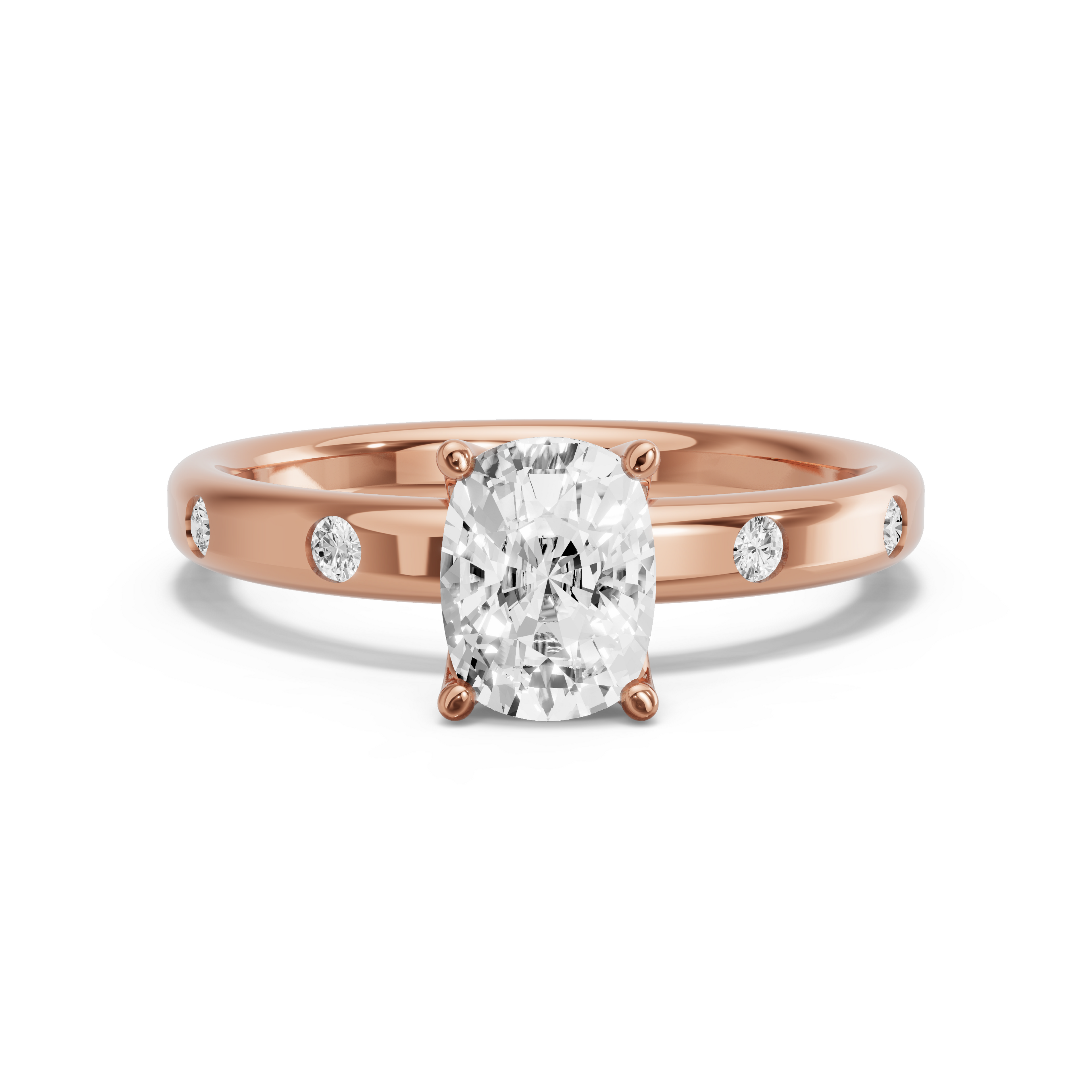 Image for Cushion Tulip Basket Ring with Sleek Accent band in 10K Rose Gold