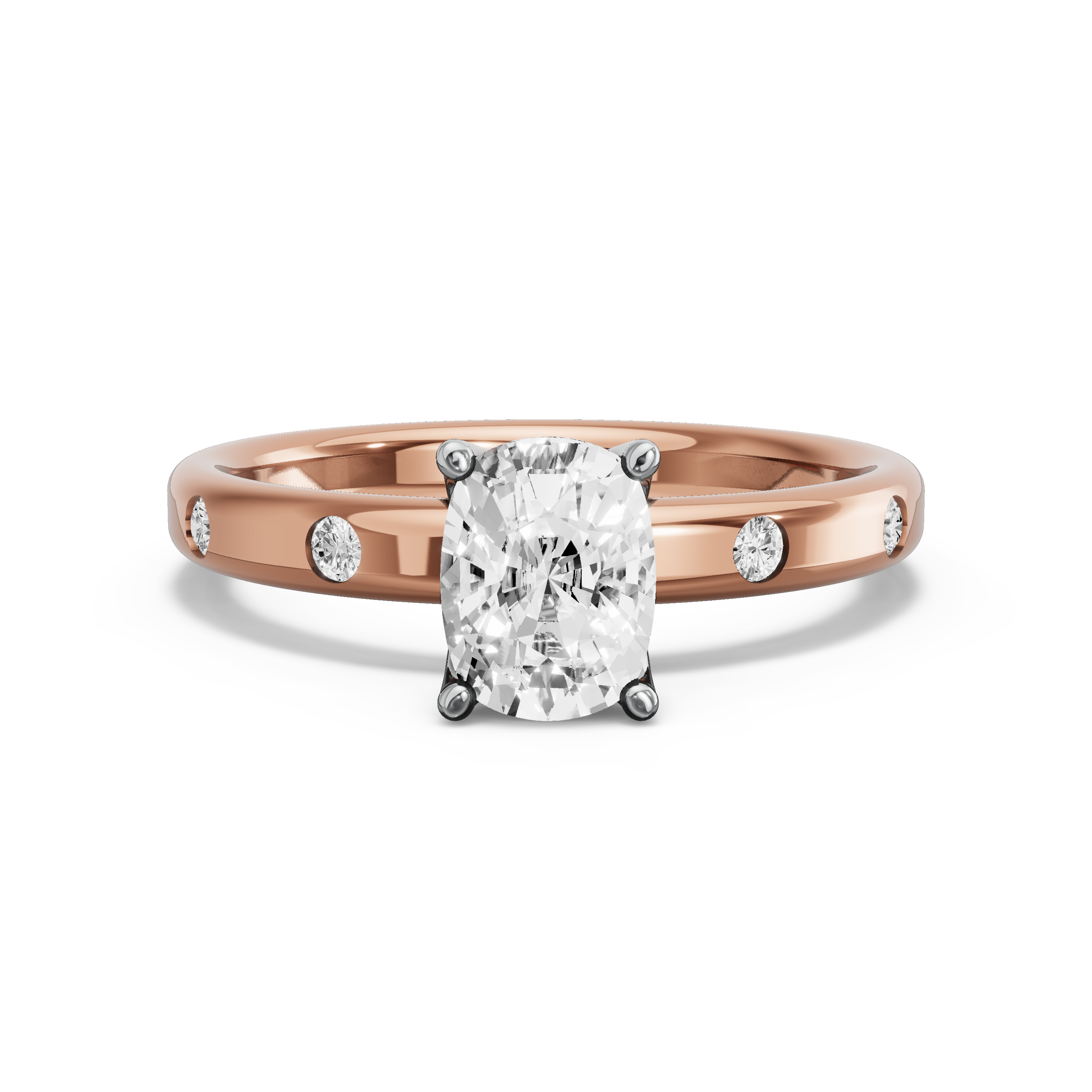Image for Cushion Tulip Basket Ring with Sleek Accent band in 14K Two Tone Rose Gold