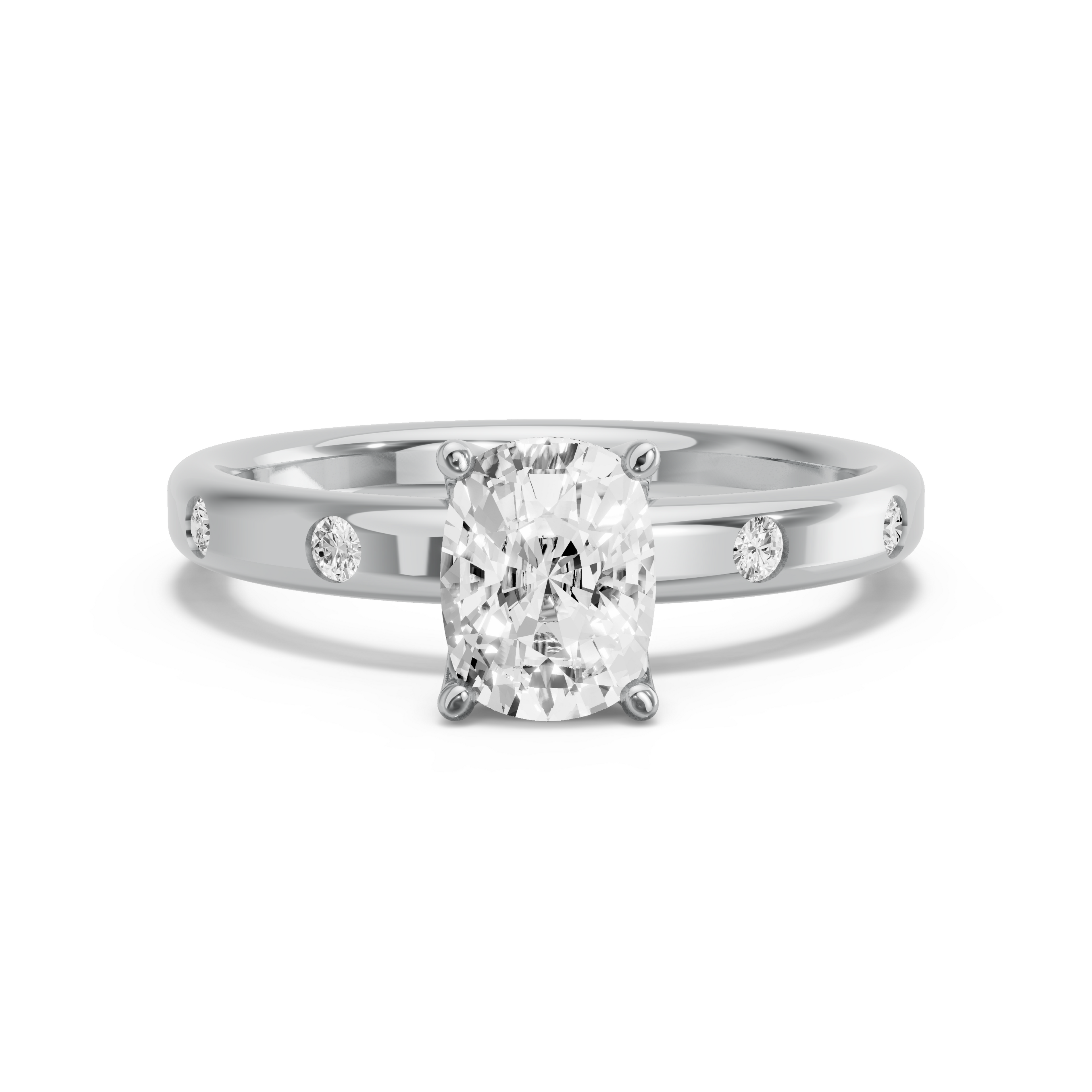 Image for Cushion Tulip Basket Ring with Sleek Accent band in 14K White Gold