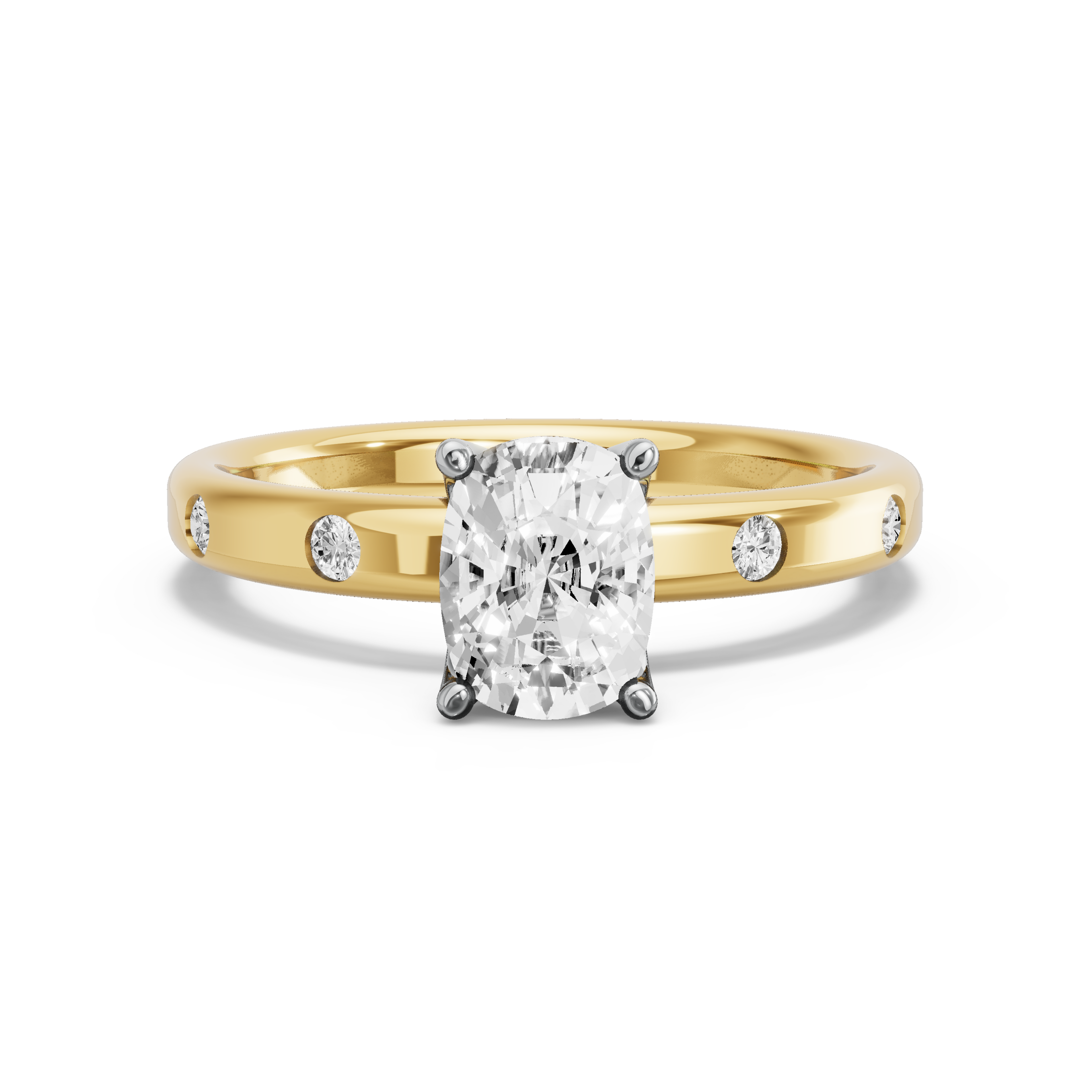 Image for Cushion Tulip Basket Ring with Sleek Accent band in 10K Two Tone Yellow Gold