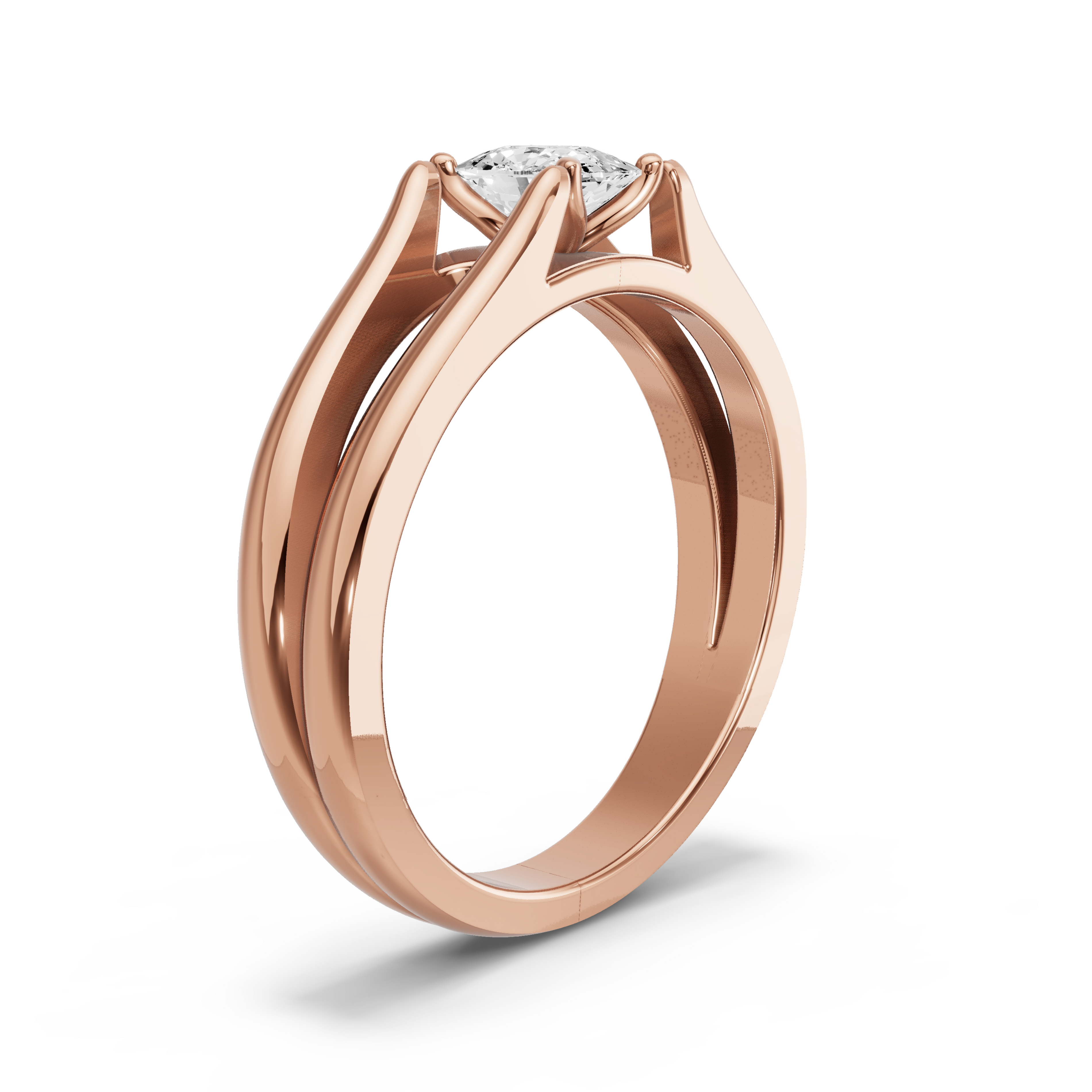 Image for Cushion Tulip Basket Ring with Split Ring Solitaire band in 10K Rose Gold