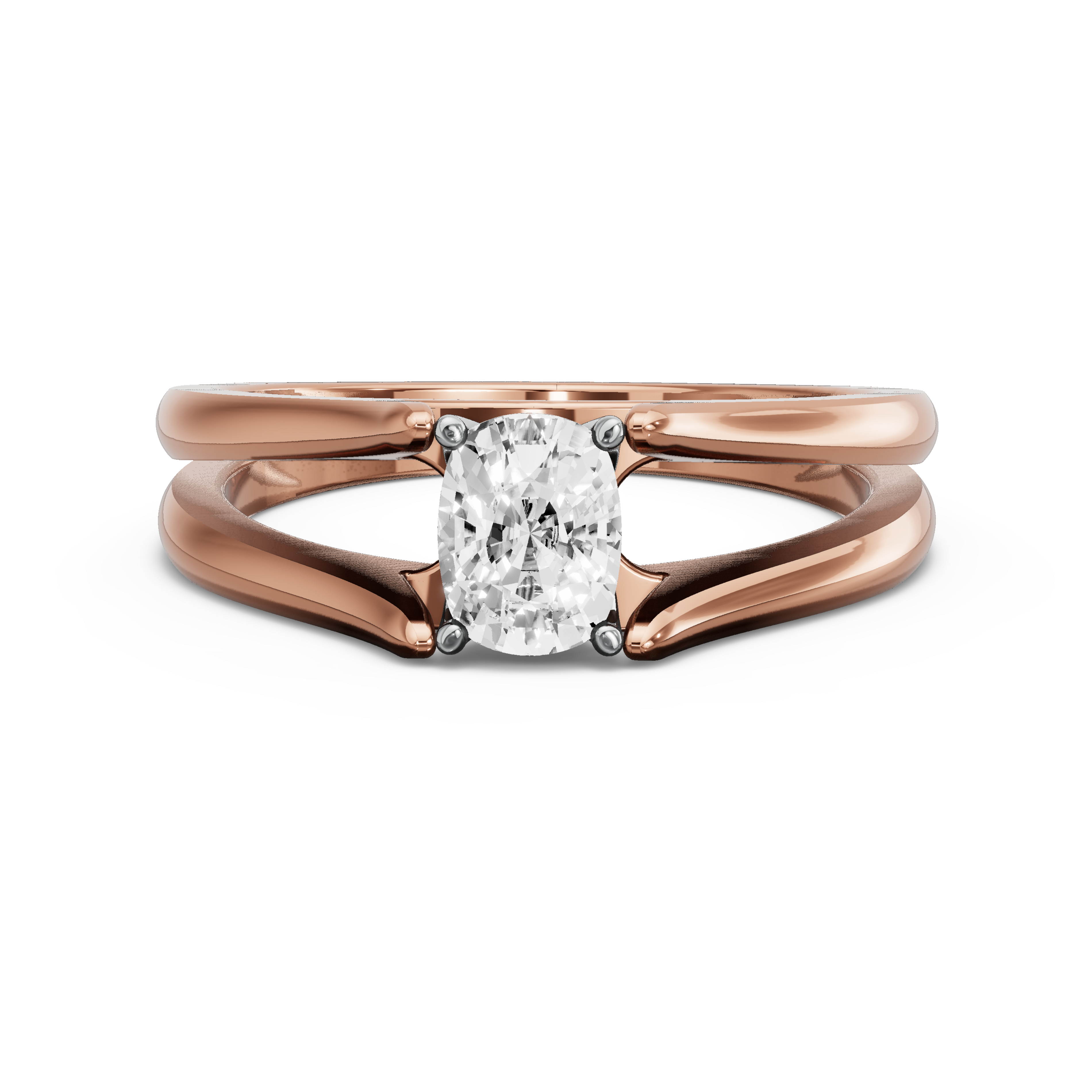 Image for Cushion Tulip Basket Ring with Split Ring Solitaire band in 10K Two Tone Rose Gold