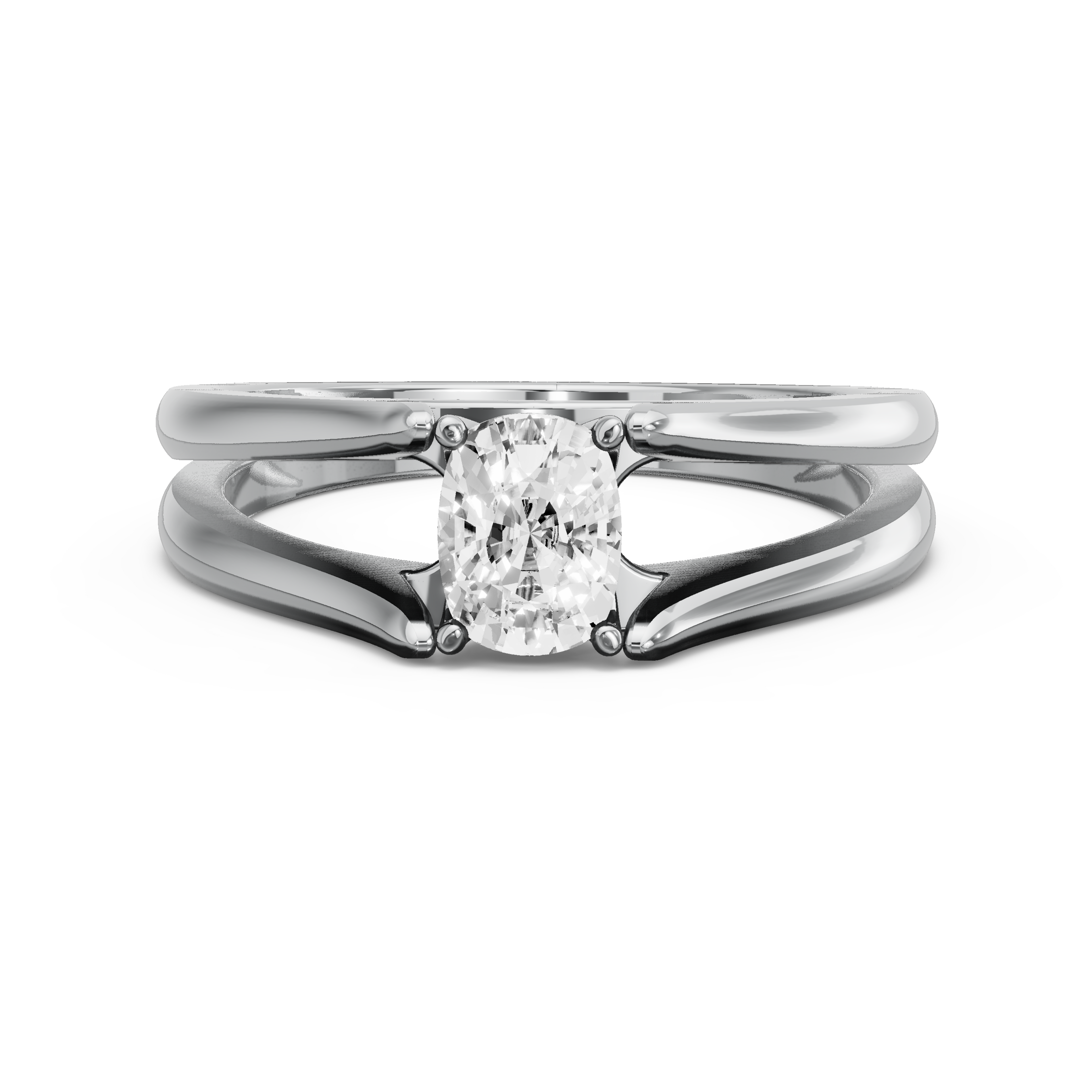 Image for Cushion Tulip Basket Ring with Split Ring Solitaire band in 10K White Gold