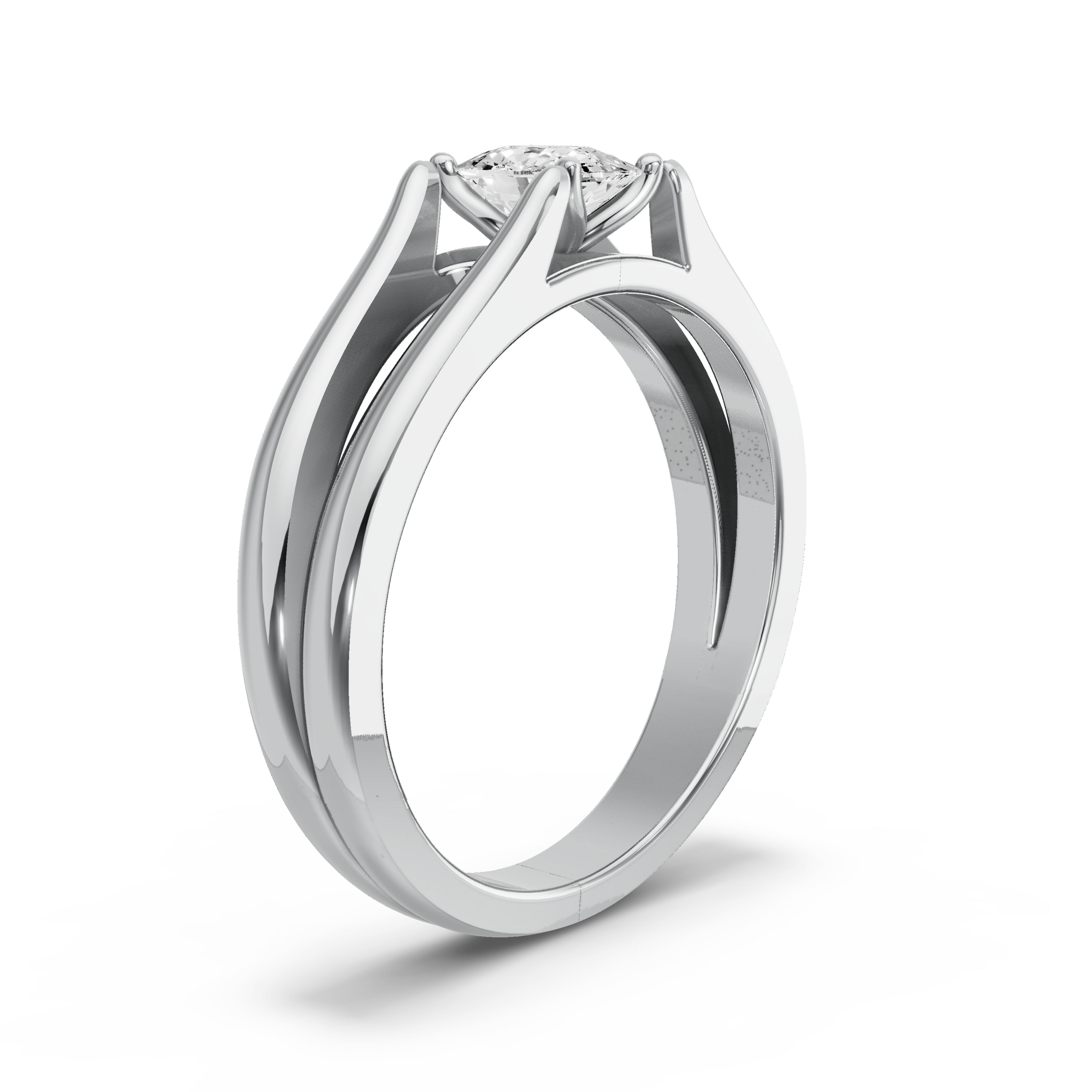 Image for Cushion Tulip Basket Ring with Split Ring Solitaire band in 14K White Gold