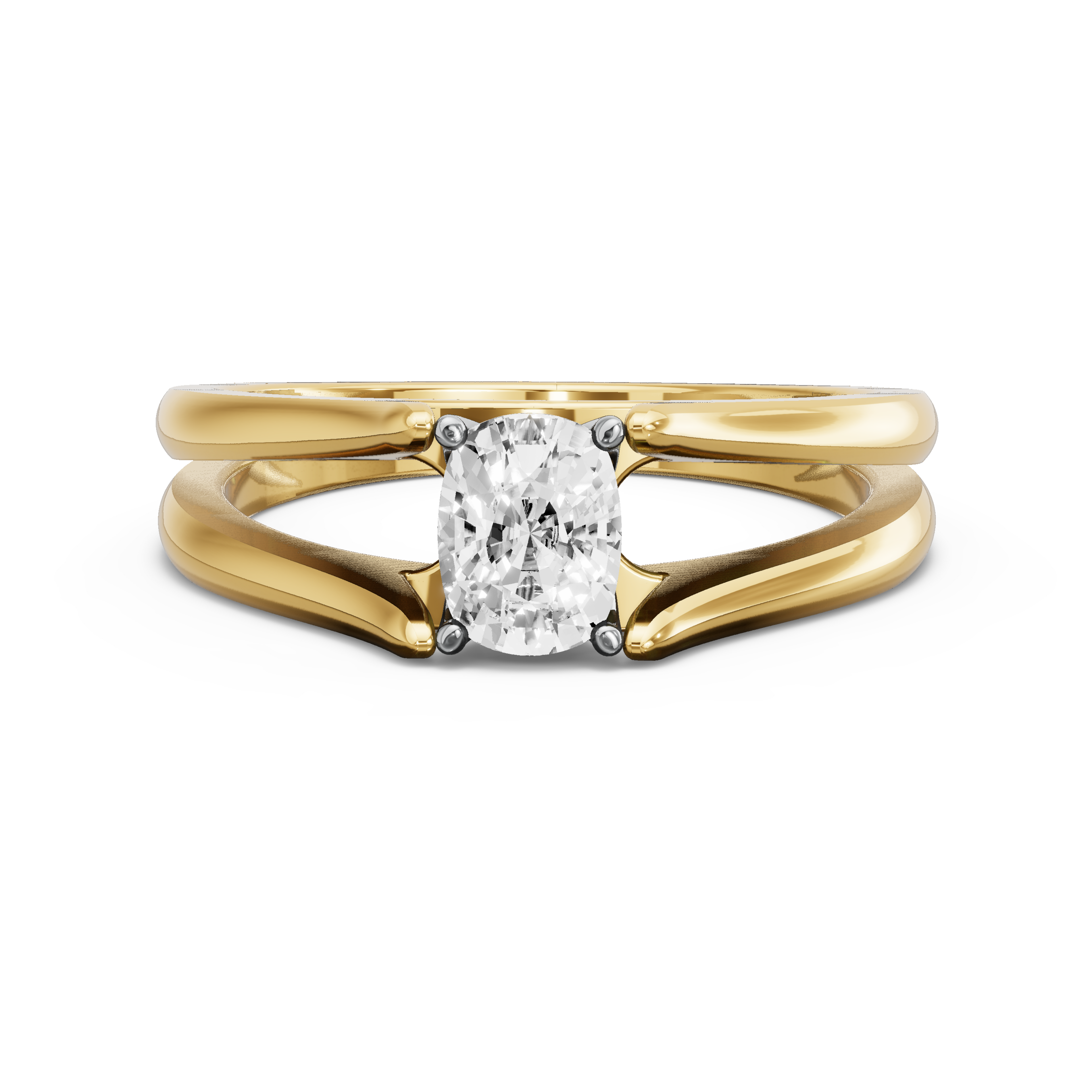 Image for Cushion Tulip Basket Ring with Split Ring Solitaire band in 18K Two Tone Yellow Gold