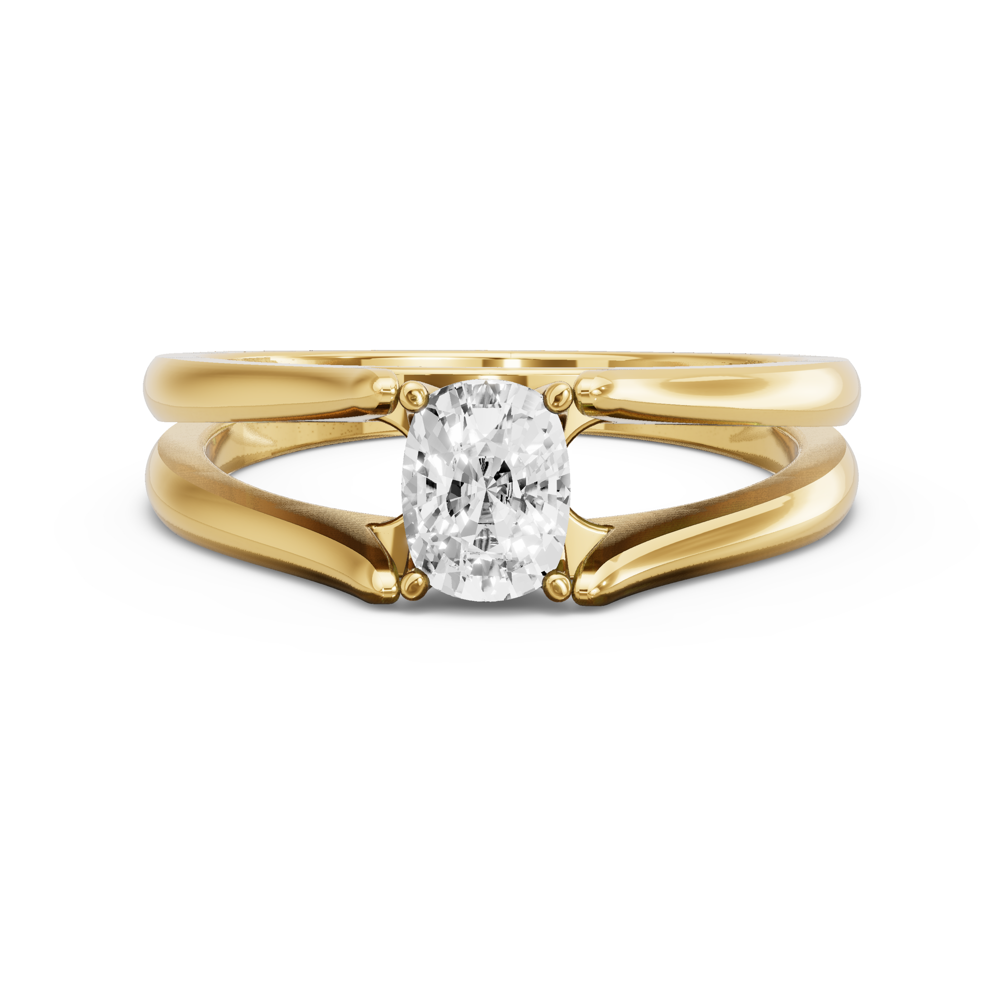 Image for Cushion Tulip Basket Ring with Split Ring Solitaire band in 10K Yellow Gold