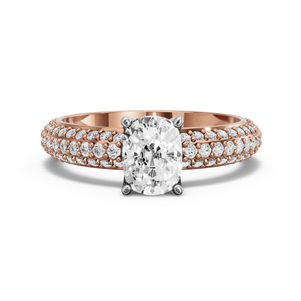 Image for Cushion Tulip Basket Ring with Triple Row Pave band in 10K Two Tone Rose Gold