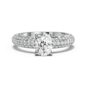 Image for Cushion Tulip Basket Ring with Triple Row Pave band in 14K White Gold