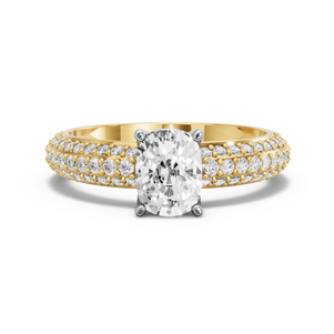 Image for Cushion Tulip Basket Ring with Triple Row Pave band in 18K Two Tone Yellow Gold