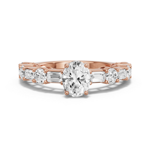 Image for Oval Tulip Basket Ring with Alternating Baguette band