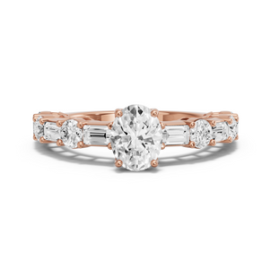 Image for Oval Tulip Basket Ring with Alternating Baguette band in 18K Rose Gold