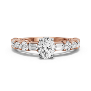 Image for Oval Tulip Basket Ring with Alternating Baguette band