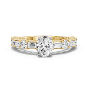 Image for Oval Tulip Basket Ring with Alternating Baguette band