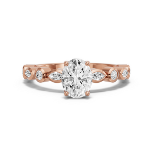 Image for Oval Tulip Basket Ring with Alternating Marquise band in 18K Rose Gold