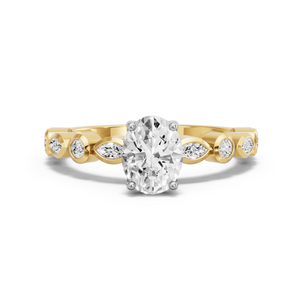 Image for Oval Tulip Basket Ring with Alternating Marquise band in 14K Two Tone Yellow Gold