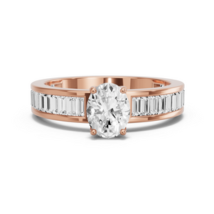 Image for Oval Tulip Basket Ring with Baguette Channel band in 10K Rose Gold