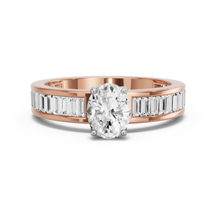 Image for Oval Tulip Basket Ring with Baguette Channel band in 18K Two Tone Rose Gold