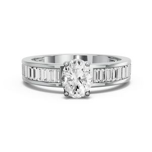 Image for Oval Tulip Basket Ring with Baguette Channel band in 950 Platinum