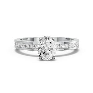 Image for Oval Tulip Basket Ring with Channel band in 18K White Gold