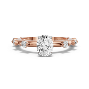 Image for Oval Tulip Basket Ring with Floating Station band in 18K Two Tone Rose Gold