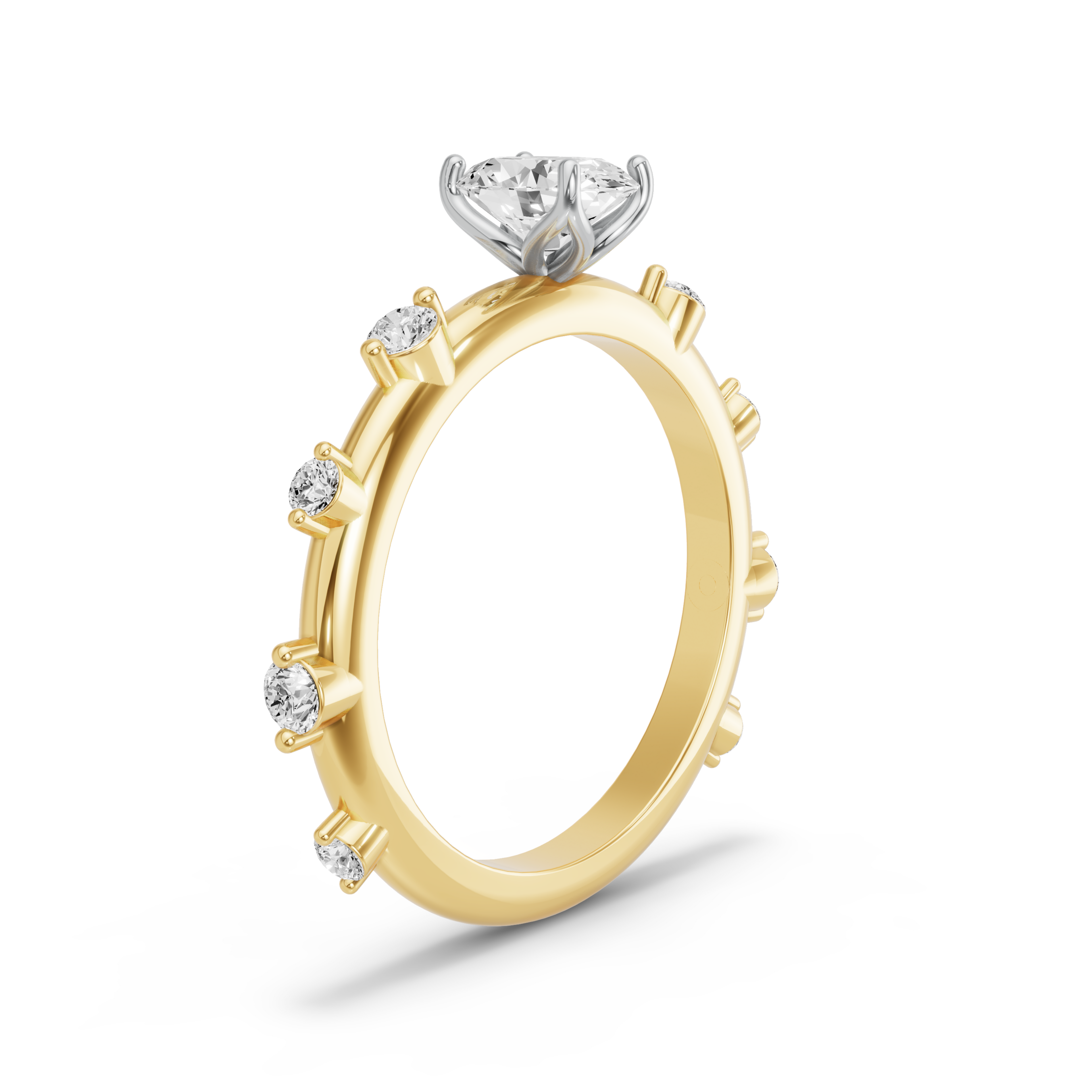 Image for Oval Tulip Basket Ring with Floating Station band in 10K Two Tone Yellow Gold