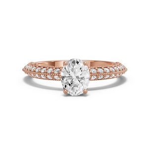 Image for Oval Tulip Basket Ring with Knife Edge Pave band in 10K Rose Gold