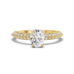 Image for Oval Tulip Basket Ring with Knife Edge Pave band in 14K Yellow Gold