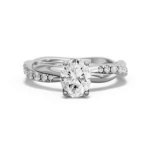 Image for Oval Tulip Basket Ring with Rope Pave band in 14K White Gold