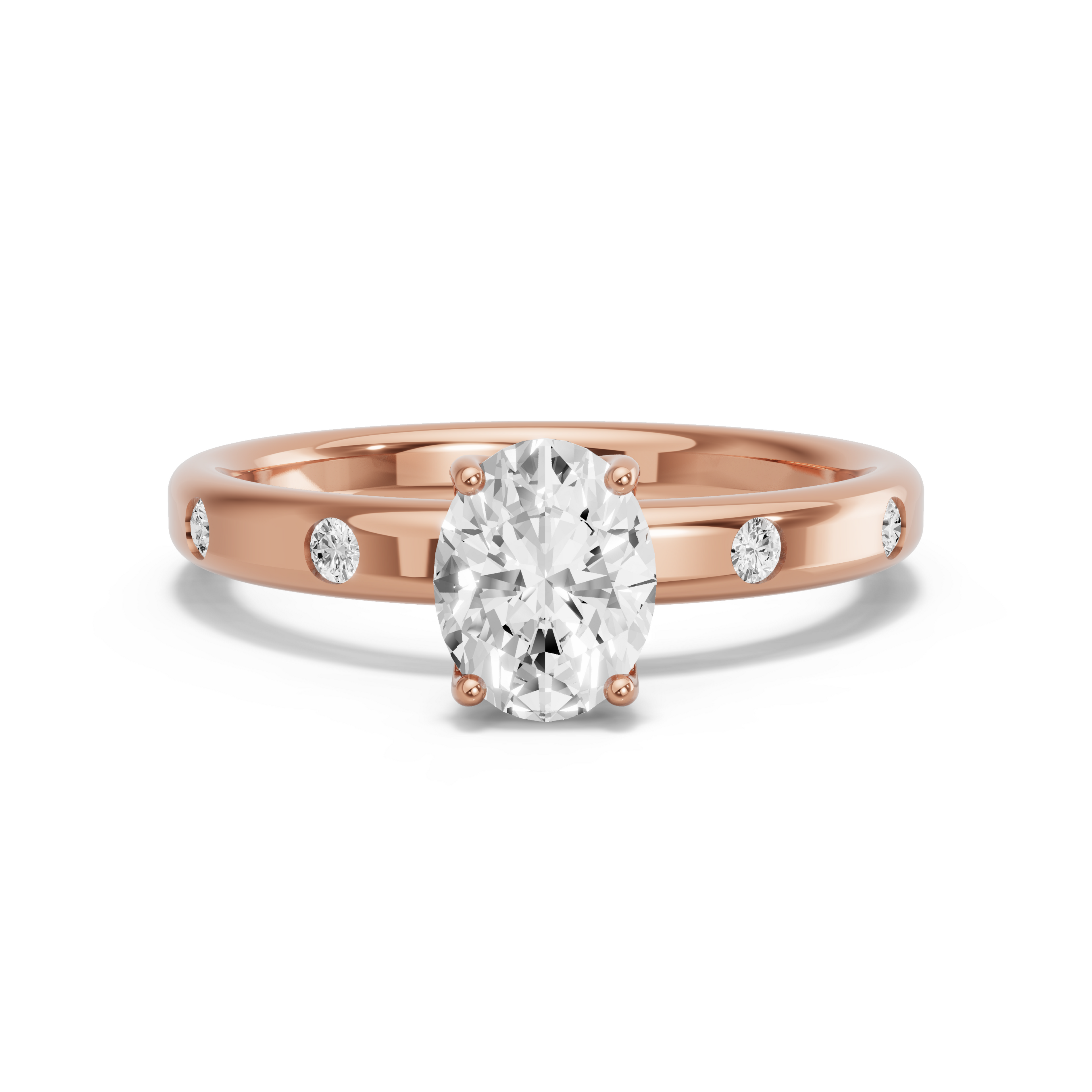Image for Oval Tulip Basket Ring with Sleek Accent band in 14K Rose Gold