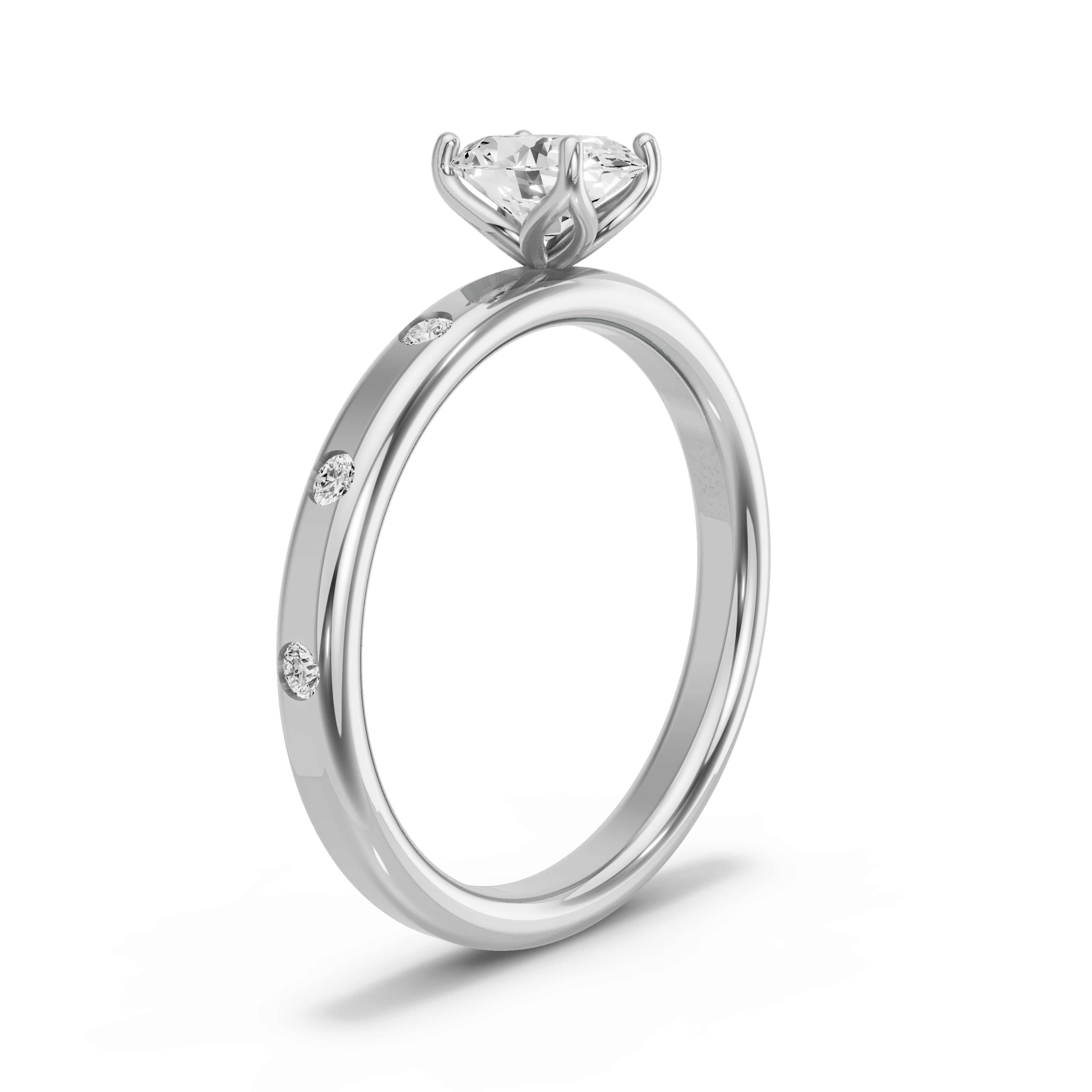 Image for Oval Tulip Basket Ring with Sleek Accent band in 10K White Gold