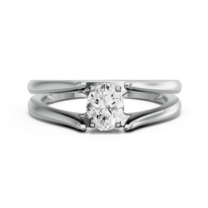 Image for Oval Tulip Basket Ring with Split Ring Solitaire band in 14K White Gold