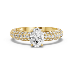 Image for Oval Tulip Basket Ring with Triple Row Pave band in 18K Yellow Gold