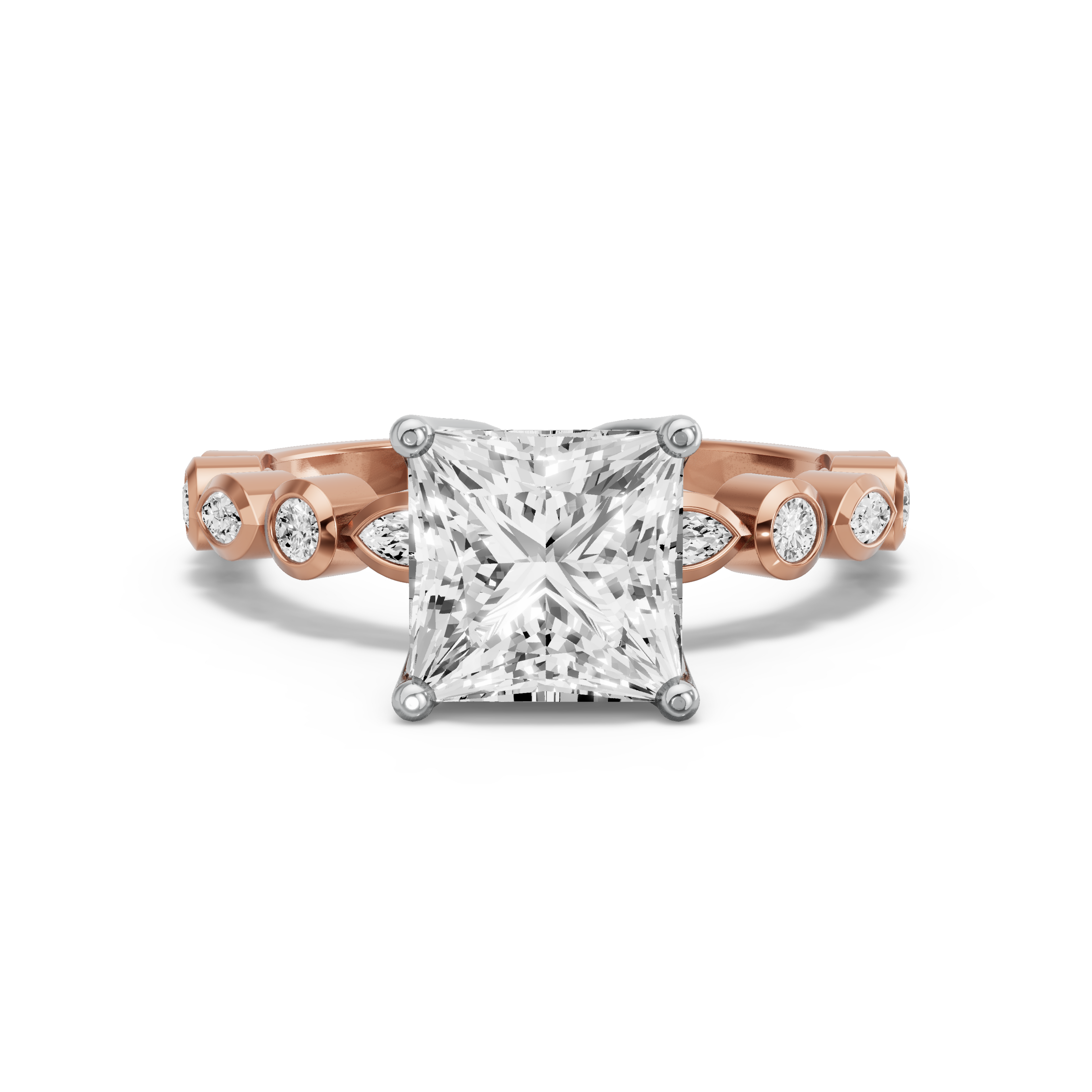 Image for Princess Tulip Basket Ring with Alternating Marquise band in 18K Two Tone Yellow Gold