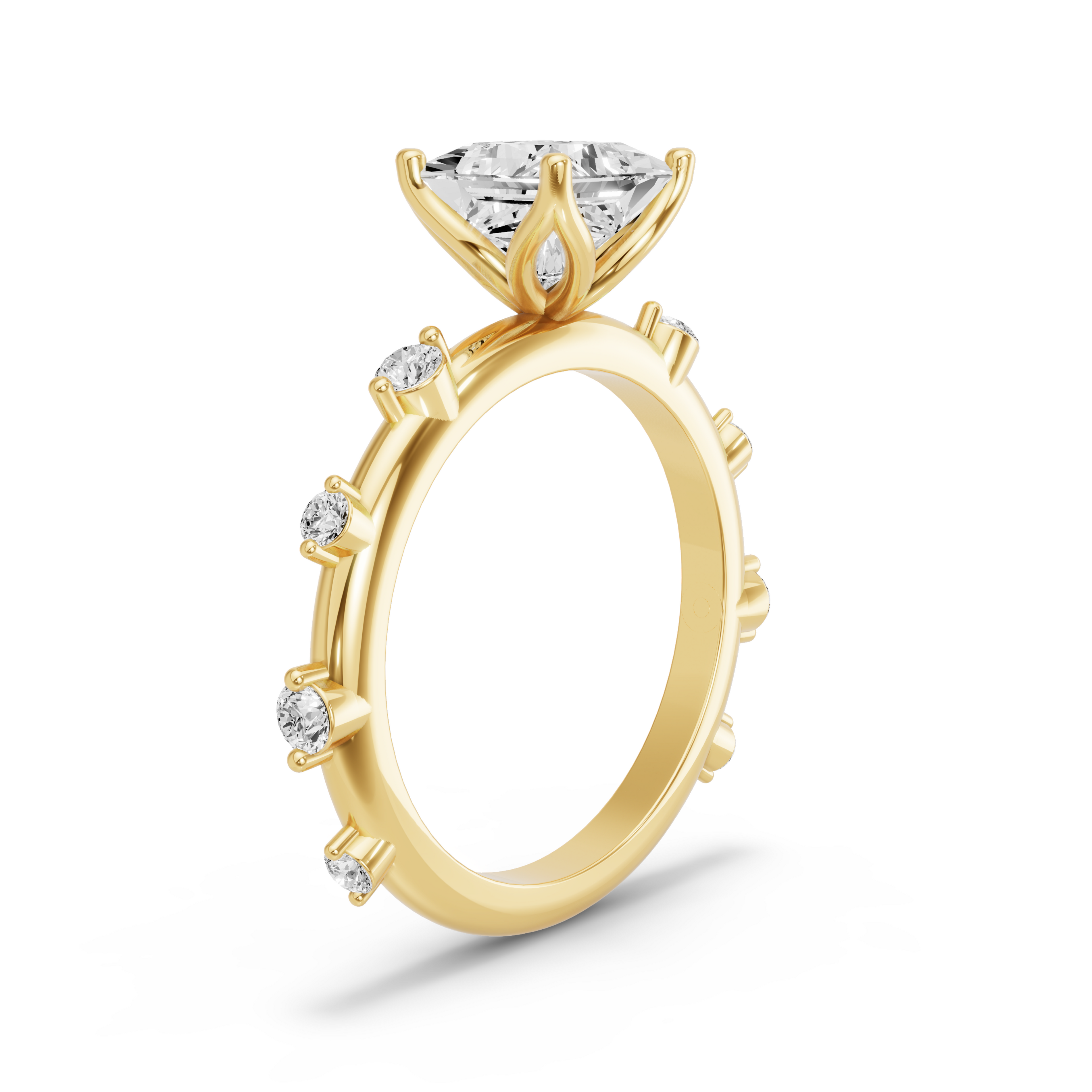 Image for Princess Tulip Basket Ring with Floating Station band in 14K White Gold