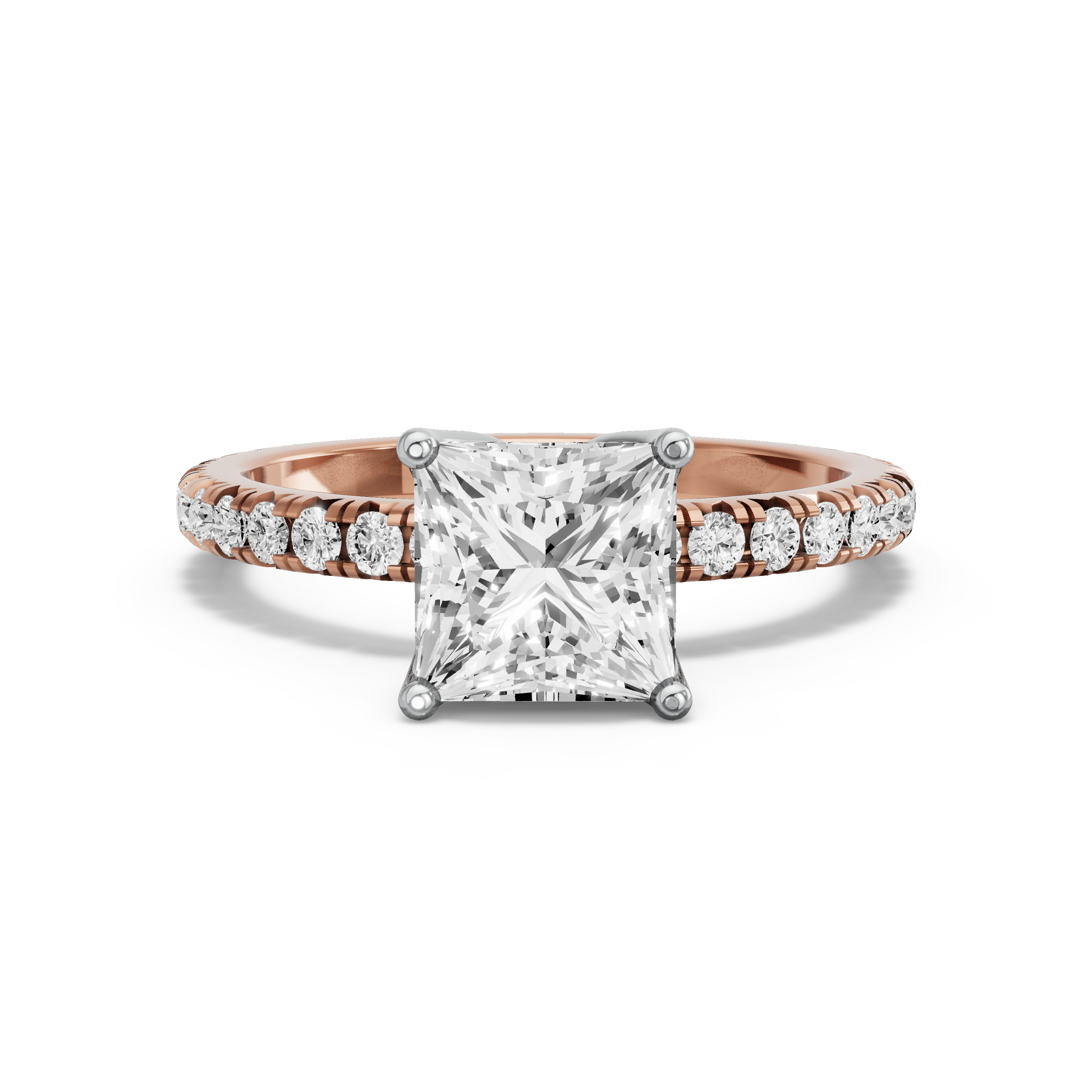 Image for Princess Tulip Basket Ring with French Pave band in 10K Two Tone Yellow Gold