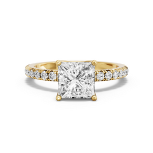 Image for Princess Tulip Basket Ring with French Pave band in 14K White Gold